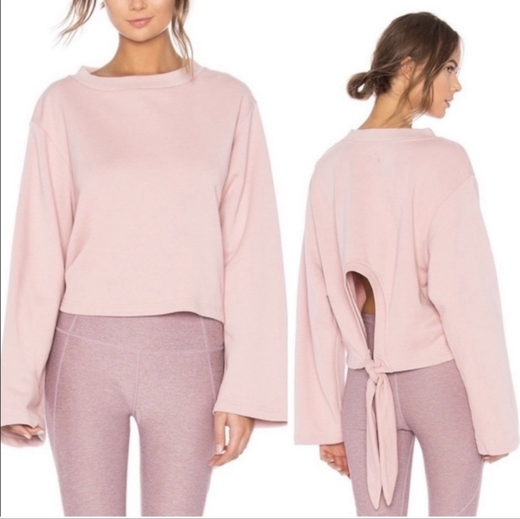 VARLEY L Light Pink Weymouth Tie Open Back Crewneck Pullover Sweater Terry Knit - Picture 1 of 16